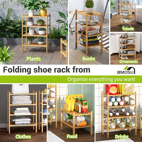 BMOSU 4-Tier Bamboo Small Shoe Rack Premium Stackable Shoe Shelf Storage Organizer for Hallway Closet Living Room Entryway Organizer(Natural) - color: Natural, size: Small-4-Tier（17*11*25.2inches）