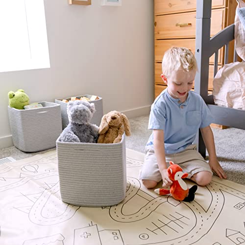 NaturalCozy Storage Cubes 11 Inch Cotton Rope Woven Baskets for Organizing, 3-Pack | Cube Storage Bin | Square Storage Baskets for Shelves Organizer, Classroom, Kids Toy Bins, Closet, Baby Nursery - color: Gray