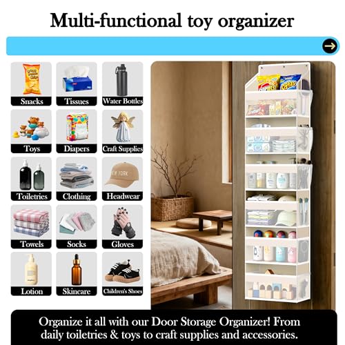 PAULONE 1 Pack Heavy Duty Over the Door Organizer, 6 Large + 12 Mesh Pockets with 89 lbs Capacity, Space-Saving Hanging Storage for Shoes, Toys, Bedroom & Closet (6-Layer Off-White) - color: 6-Layer Off-White