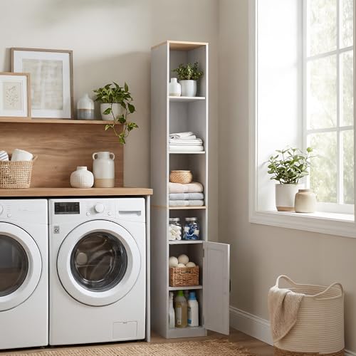 Casaphoria Space-Saving 72" Tall Narrow Bathroom Storage Cabinet, 6-Tier Slim Storage Cabinet with Adjustable Shelves, Anti-Tip Freestanding Display Shelf for Small Spaces, Apartments,White - size: 9.44"L×11.8"W×72.04"H