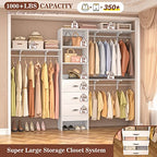 8FT Closet System, 96'' Closet Organizer System with 3 Hanging Rods, Wall Mount Bedroom Wardrobe with 3 Drawers Walk-in Closet, Adjustable Cloth Garment Rack from 5 to 8FT (Cut to Fit), White - color: White