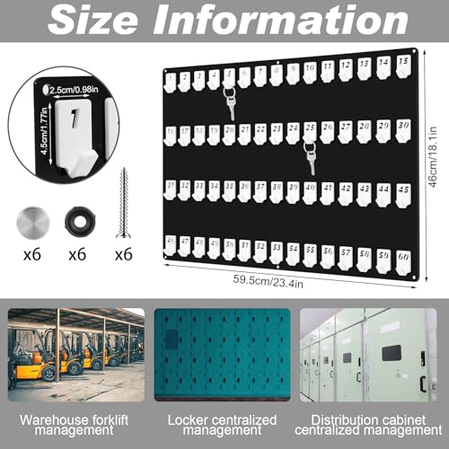 Beeveer Acrylic Key Board with 60 No. Hooks Wall Mount Key Rack Holder Hanger Storage for Real Estate Offices Rentals Car Dealer Valet Parking Small Businesses (Black) - color: Black, size: 60 Hooks