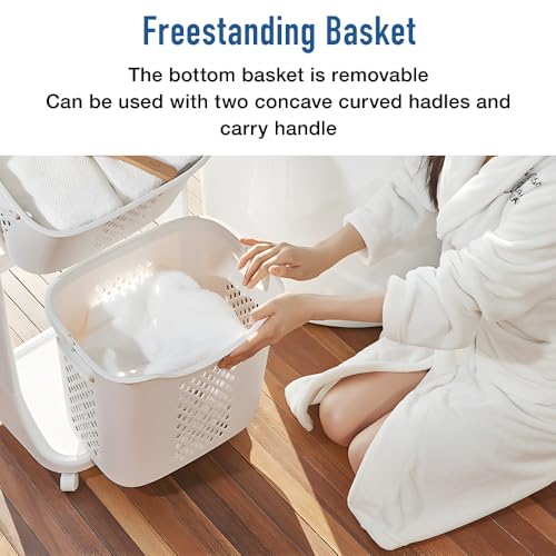 Japard 83 Litres Rolling Laundry Hamper Ultra Slim, Vertical 3 Sorter Cart with Wheels and Breaks, 3-tier Baskets Detachable for Dorm, Closet, Easy Assembly White Gray - size: 3 Tier