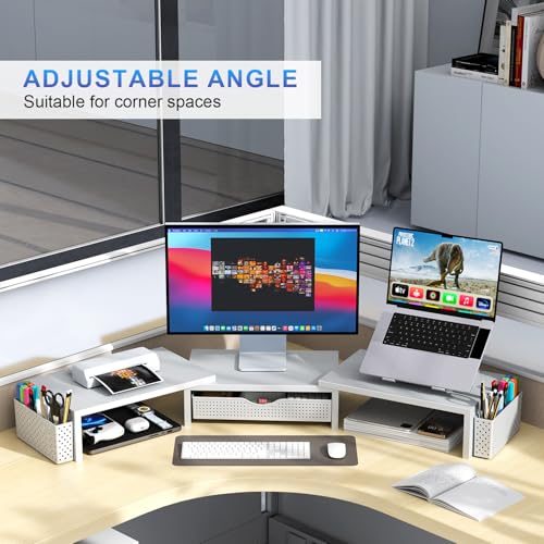 gianotter Dual Monitor Stand Riser, Desk Organizer With Drawer and 2 Pen Holders, Monitor Stand for Desk, Office Decor Essentials (White) - color: White