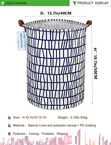 LANGYASHAN Laundry Basket Canvas Fabric Collapsible Organizer Basket for Storage Bin Toy Bins Gift Baskets Bedroom Clothes Children Nursery Hamper (Blue Stripes) - color: Blue Stripes