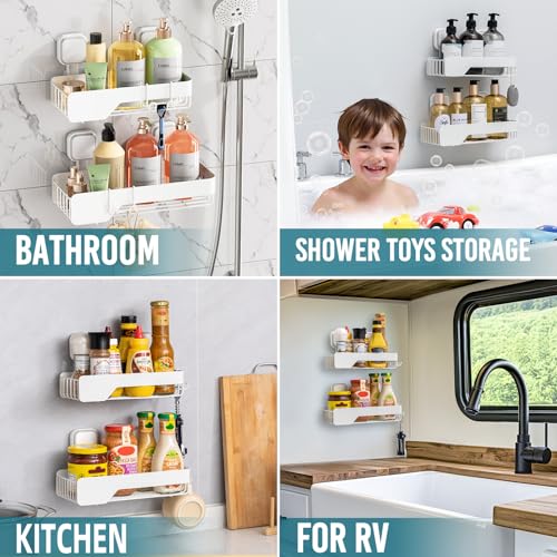 TAILI Shower Caddy Suction Cup 2 Pack,Stainless Steel Rustproof Shower Shelves,No Drilling Wall Mounted Basket,Large Capacity,Removable Suction Cup Bathroom Organizers & Home Decor, White - style: 2xWhite