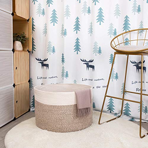 MINTWOOD Design Extra Large 22 x14 Inches Decorative Woven Cotton Rope Blanket Storage Basket Bin Living Room and Laundry Hamper for Pillows, Pool Towels, Dog Toys, Shoes, Light Brown - color: Light Brown
