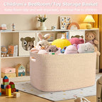 Large 75L Woven Laundry Basket, Collapsible Cotton Rope Storage Hamper for Blankets, Toys, Dirty Clothes, Rectangle Nursery Basket for Living Room, Bedroom, Baby Room - Brown - color: Brown