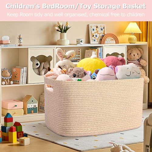 Large 75L Woven Laundry Basket, Collapsible Cotton Rope Storage Hamper for Blankets, Toys, Dirty Clothes, Rectangle Nursery Basket for Living Room, Bedroom, Baby Room - Brown - color: Brown