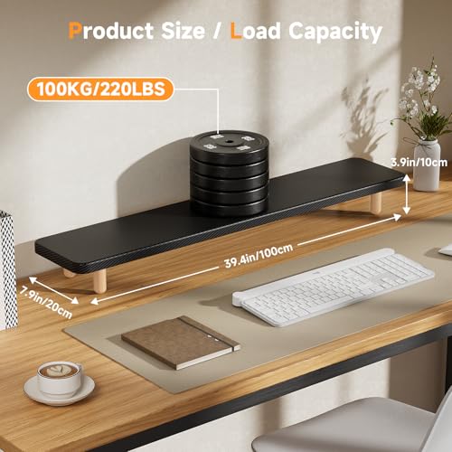 Dual Monitor Stand Riser, 39 Inch Extra Long Wooden Desktop Monitor Riser with Storage for 2 Monitors Ultra Strong Desk Shelf Organizer Riser Ergonomic for 2 Screens/Laptop/PC/TV/Printer (Black, 39inches) - color: Black