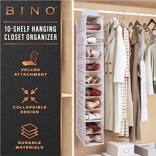 BINO 10-Shelf Shoe Closet Organizer - Beige | Closet Hanging Organizer | Hanging Shoe Rack Storage & Organizer for Bedroom | Hanging Shelves | Portable Closets for Hanging Shoes | Room Essentials - size: 10 - Shelf