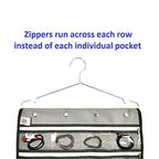 Dual Sided Hanging Jewelry Organizer with Hanger for Closet Necklace Earrings Bracelet Ring Travel Holder (56 Zippered Clear Pockets Grey)