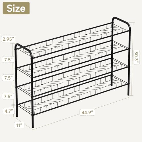 Shoe Rack,Long Shoe Organizer for Closet,Wide Shoe Storage for Entryway,4 Tier Sturdy Metal Free Standing Shoe Shelf - size: 4-tier-long