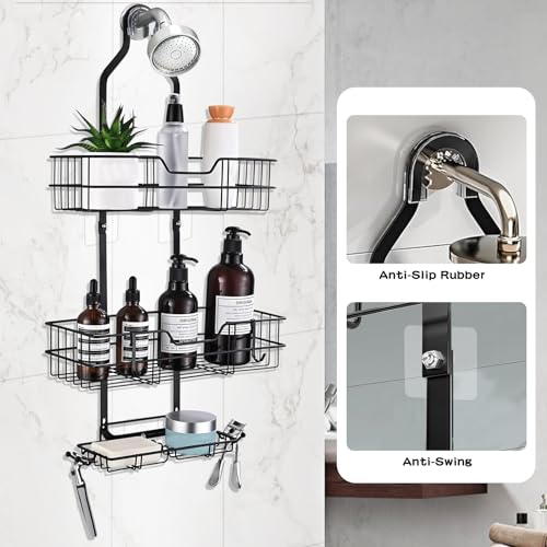 anyshwu Shower Caddy Hanging, White, Plastic, Unisex, 13 Inches Deep x 6 Inches Wide x 4 Inches High, Hanging Mount, Quick Dry, For Showers - size: Bathroom Organizer 2