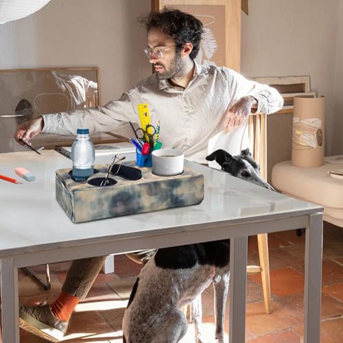 Couch Cup Holder Pillow, 5 Hole Couch Drink Holder! Keep Drinks Hand Side and Keep Temp, Prevent Spills and Use Anywhere. Cup Holder for Couch, Bed, Camping, RV, Car, Beach. Beige Gray - color: Beige Gray