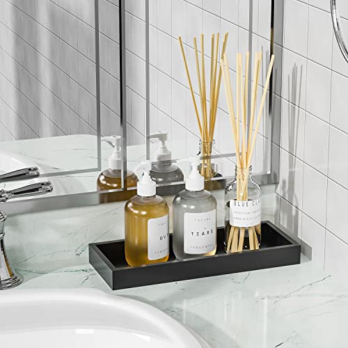 ZHWS Bathroom Tray Countertop for Toiletries, Black Vanity Tray for Makeup Perfume Decor Candle, Bamboo Kitchen Tray for Soap Dispenser Salt Pepper Brush Holder 11.3” L x 4.4” W x 1.1” H - color: Black, size: 11.3" x 4.4" x 1.1"