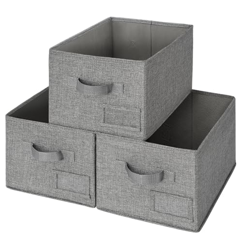 GRANNY SAYS Storage Basket for Shelves, Closet Clothes Bins with Label Holders, Fabric Storage Bin for Bedroom, Decorative Storage Boxes for Organizing, Dark Gray, Medium, 3-Pack - color: Dark Gray, size: Medium