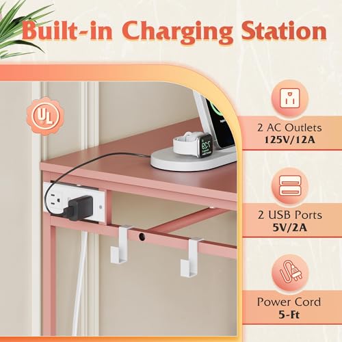 WLIVE Pink Dresser with Hanging Rack for Bedroom, 3 Drawer Dresser with LED Lights & Charging Station, Fabric Dressers & Chest of Drawers, Storage Organizer with Open Shelves for Living Room - color: Pink
