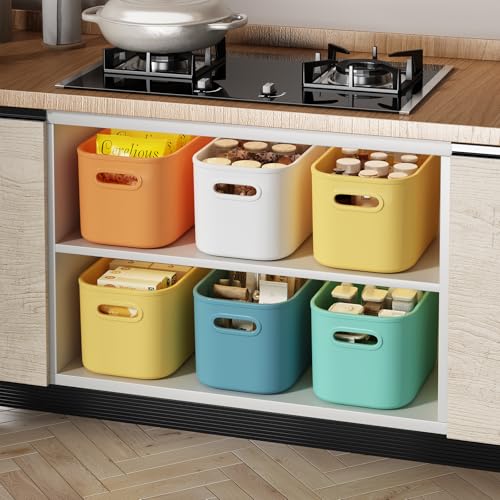 ORGIDOL 10 Pack Colorful Plastic Storage Bins, Storage Container for Organizing, Colored Storage Boxes with Handle for Shelves, Cute Organizer Bins for Craft, Snacks, Cabinet, 9.69x6.7x5.7 inch - color: Colorful, size: 10Pack