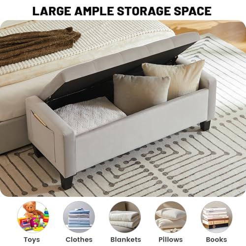 Virabit Velvet Storage Ottoman Bench for Bedroom, End of Bed Bench with Button, Organizer Storage Chest, Upholstered Foot Rest with Legs, Load up to 400 lb, for Bedroom, Living Room, Entryway, Grey - color: Grey