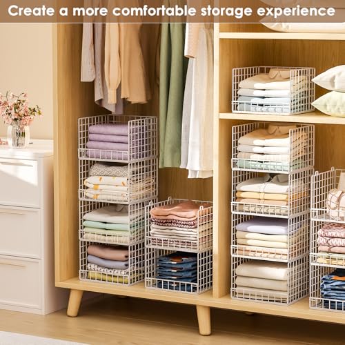 4-Tier Stackable Closet Organizers and Storage Baskets, Closet Shelf Organizer, Space-Saving Clothes Storage Drawer, Foldable Clothes Storage Bins for Closet Organizer System, White(Patent 30022416) - color: White, size: 4-Tier