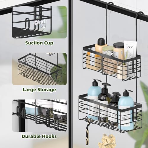 YUOROS Hanging Shower Caddy, 2 Tier Over the Door Shower Organizer Rack Organizer Stainless Steel Rustproof (Black) - color: Black, size: 2 Tier
