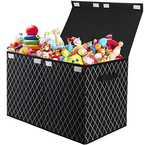 Toy Chest Box Storage Bins for Boys Girls, Kids Large Collapsible Sturdy Container Organizer with Fabric Flip-Top Lid & Handles for Clothes, Blanket, Nursery, Playroom, Bedroom 24.5x13x16 (Black) - color: Rhombus Black
