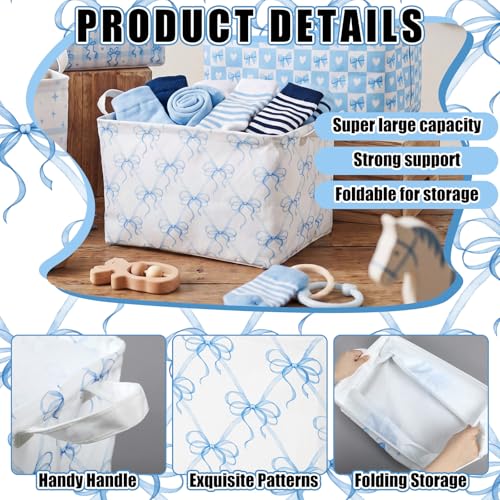 4pcs 4 Pcs Blue Bow Storage Basket for Gifts Collapsible Girls Coqutte Blue Storage Bins with Handle Cute Preppy Foldable Laundry Organizer for Home Bathroom Bedrooms Baby Clothes Toys Books - style: Blue Bow