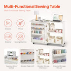 VEVOR Folding Sewing Table, Multipurpose Sewing Machine Table with Compact Design, Wheels, Shelves, Storage Trays, Wooden Pegs, and Magnetic Doors, Sewing Desk Cabinet for Sewing Machine, White - size: White w/o Cabinet
