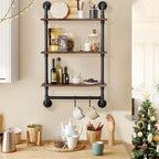 Merapi 24" Industrial Floating Shelves with Tower Bar, Pipe Shelves for Wall, 3 Tier Rustic Wood Wall Shelves for Home Décor, Bedroom, Living Room, Bathroom - style: 3 Tier with Tower Bar