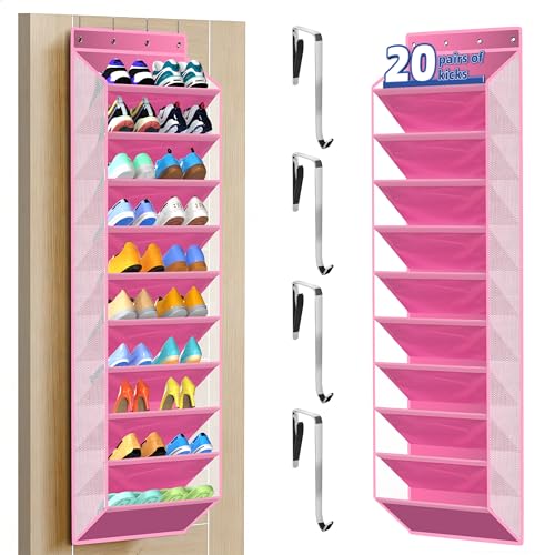 PAULONE 10-Pocket Multi-Use Over the Door Organizer, Heavy Duty 95lbs Capacity with Breathable Mesh, Versatile Hanging Storage for Shoes, Toys, Office Supplies-Classic (Blush Pink, 10-Shelf,) - color: Blush Pink, size: 10-Shelf,