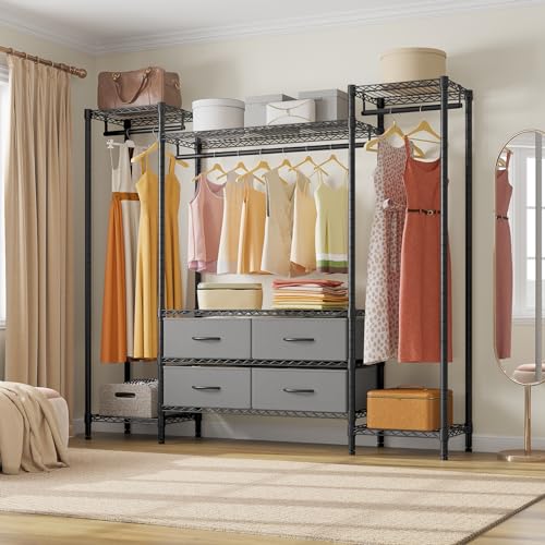 VIPEK V20 Wire Garment Rack Heavy Duty Clothes Rack, Metal Clothing Rack with 6 Shelves, 3 Hang Rods & 4 Fabric Drawers, Compact Wardrobe Closet, 56.7" L x 14.6" W x 70.9" H, Black - color: Black, style: V20