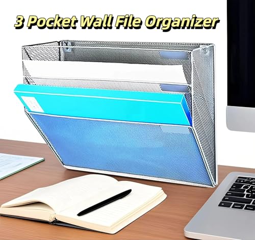 3 Tier Wall File Organizer, A3 Office Hanging Magazine Holder, Desktop Vertical Mail Paper Folder Holder Rack, Home Office Organization and Storage, Black (3 Tier,Silver) - color: A3 ,3 Tier ,Silver