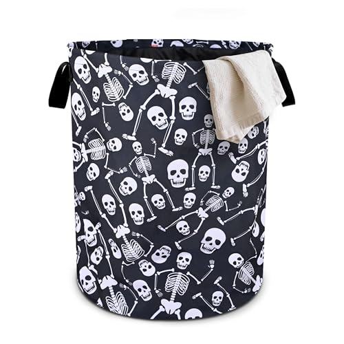 Funny Skull Laundry Basket Foldable Oxford Cloth Tote Bag Laundry Hamper Clothes Storage Bucket Organizer For Bathroom/Laundry Storage/Bedroom 19.6x15.7 Inch - color: Funny Skull