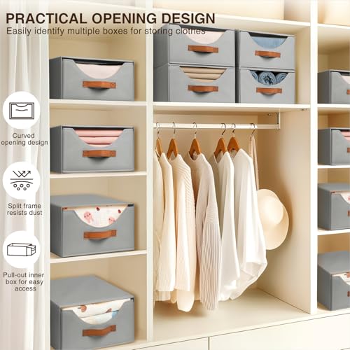 Homsorout Stackable Storage Drawers - Collapsible Storage Bins with Drawers, 8 Pack Closet Shelf Organizer Basket, Fabric Pull Out Organizer for Bedroom, Living Room, Dorm, Grey - color: Gray, size: 13 Inch. - 8 Pack