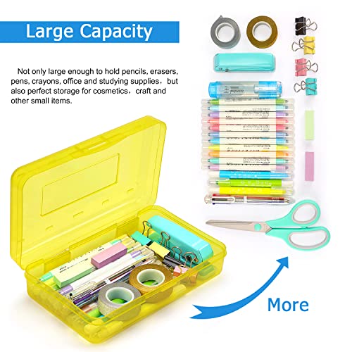 Tamaki 1 Pack Plastic Pencil Box Large Capacity Pencil Boxes Clear Boxes with Snap-tight Lid Stackable Design and Stylish Office Supplies Storage Organizer Box, Yellow - color: Yellow