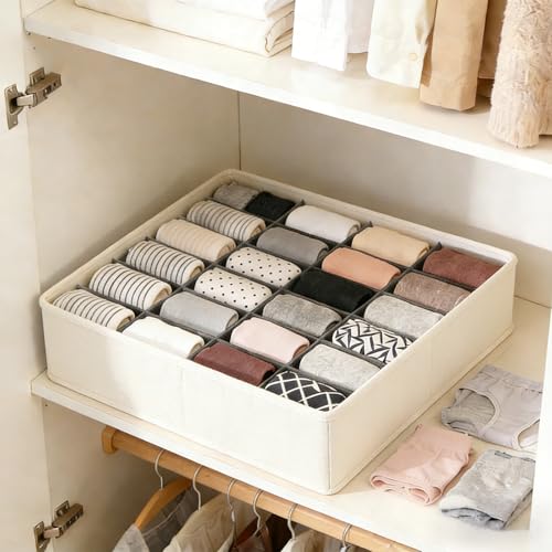 Sock Organizer Drawer Organizer,24 Compartment Foldable Storage,Closet Dividers for Underwear, Socks, Bras, Scarves, Ties, Beige - color: Beige