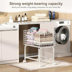 Wire Laundry Hamper Cart,80L Laundry Hamper Trolley with Pull Handle,White High Laundry Basket Cart for Laundry Room,Bathroom,Bedroom-White（23.6 * 15.75 * 28inch） - style: Medium Oblong-White