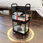 3 Tier Rolling Utility Cart with Handle,REBECAT Utility Cart Made of Multifunctional Storage Organizer Tool for Kitchen,Bathroom,Living Room,Office(Black) - color: Black