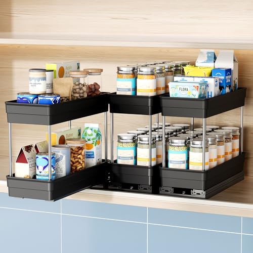 Nieifi Spice Organization for Cabinet-Vertical Spice Rack Pull Out-Spice Rack Organizer for Cabinet-4-1/3 inch Wide-Seasoning Kitchen Organizer-4.3" W x 10.6" D x 8.7" H-3 Pack-2 Tier - color: Black, size: 4-1/3" - 3 Pack