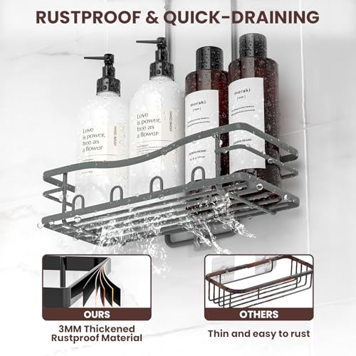REINHARDT Shower Caddy Hanging, Rustproof Bathroom Caddy Anti-Swing Shower Organizer No Drilling Bath Racks with Soap Holder Multi Hooks Bathroom Storage for Shampoo Sponge, Grey - color: Grey