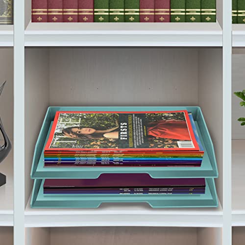 Acrimet 2 Tier Paper Organizer Letter Tray – Plastic Stackable Desk File Organizer, Side Load Paper Sorter for Letter/A4 Office File Folder Holder – Solid Green