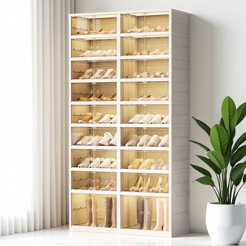 9-Tier Foldable Shoe Rack Organizer for Closet, Holds 36 Pairs Collapsible Plastic Storage Cabinet with Doors, Easy Assembly Large Shoe Shelf - size: 9 Tiers 36 Pairs