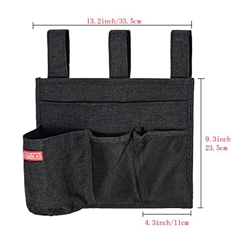 Zafit Linen Bedside Caddy, Bedside Storage Organizer for Hospital Beds, College Dorm Rooms or Baby Bed (4 Pockets-Black) - color: Black, size: 4 Pockets