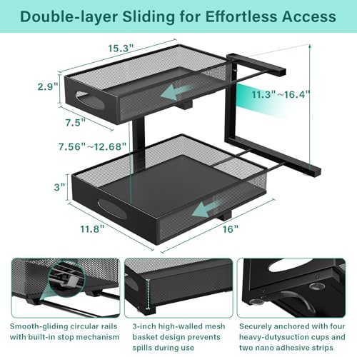 Under Sink Organizer, Extra-Wide Upgrade, 1-Pack of 2-Tier Metal Slide Out Cabinet Organizer, Height Adjustable Organization and Storage Series, Bathroom/Cabinet/Kitchen organization, Black - color: Black - Single Pack, size: Wide Upgraded Version