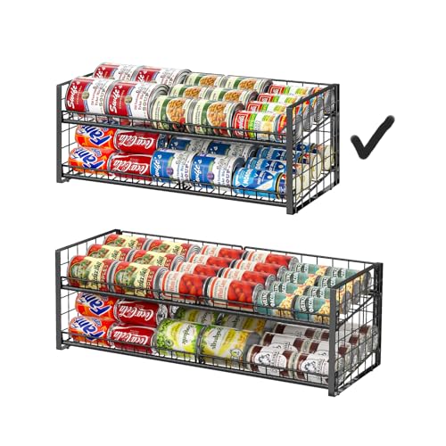 2-Tier Stackable Can Rack Organizer for Pantry Shelf, Long-Size Adjustable Can Holder for Kitchen Organization,Heavy Duty Can Dispenser for Canned Food Soup Goods up to 50 in Cabinet storage, Black - style: Length(25''W)-1 Pack