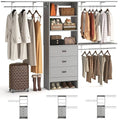 iSunirm 8FT Closet System, 96'' Closet Organizer System with 3 Hanging Rods, Wall Mount Bedroom Wardrobe with 3 Drawers Walk-in Closet, Adjustable Cloth Garment Rack from 5 to 8FT (Cut to Fit), Grey - color: Grey