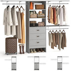 iSunirm 8FT Closet System, 96'' Closet Organizer System with 3 Hanging Rods, Wall Mount Bedroom Wardrobe with 3 Drawers Walk-in Closet, Adjustable Cloth Garment Rack from 5 to 8FT (Cut to Fit), Grey - color: Grey