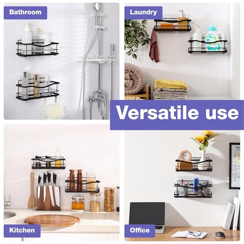 KINCMAX Iron Shower Caddies - Self Adhesive Bathroom Shelves for Showers - Wall Organizer Shampoo Holder Shelf - Peel and Stick On Caddy Bath Tub Rack - Pack of 2 Holders - Black - style: 2-Pc Caddies - Wavy, Black