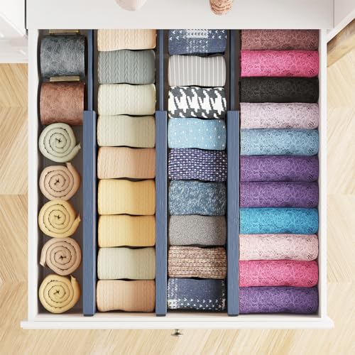 SpaceAid Bamboo Dresser Drawer Dividers 6 Pack, 4.65“ High Adjustable 12.5“-17” Drawer Organizers, Expandable Organization for Clothing, Clothes, Dressers, Navy Blue - color: NAVY BLUE, size: 4.65''H, 12.5''-17''L